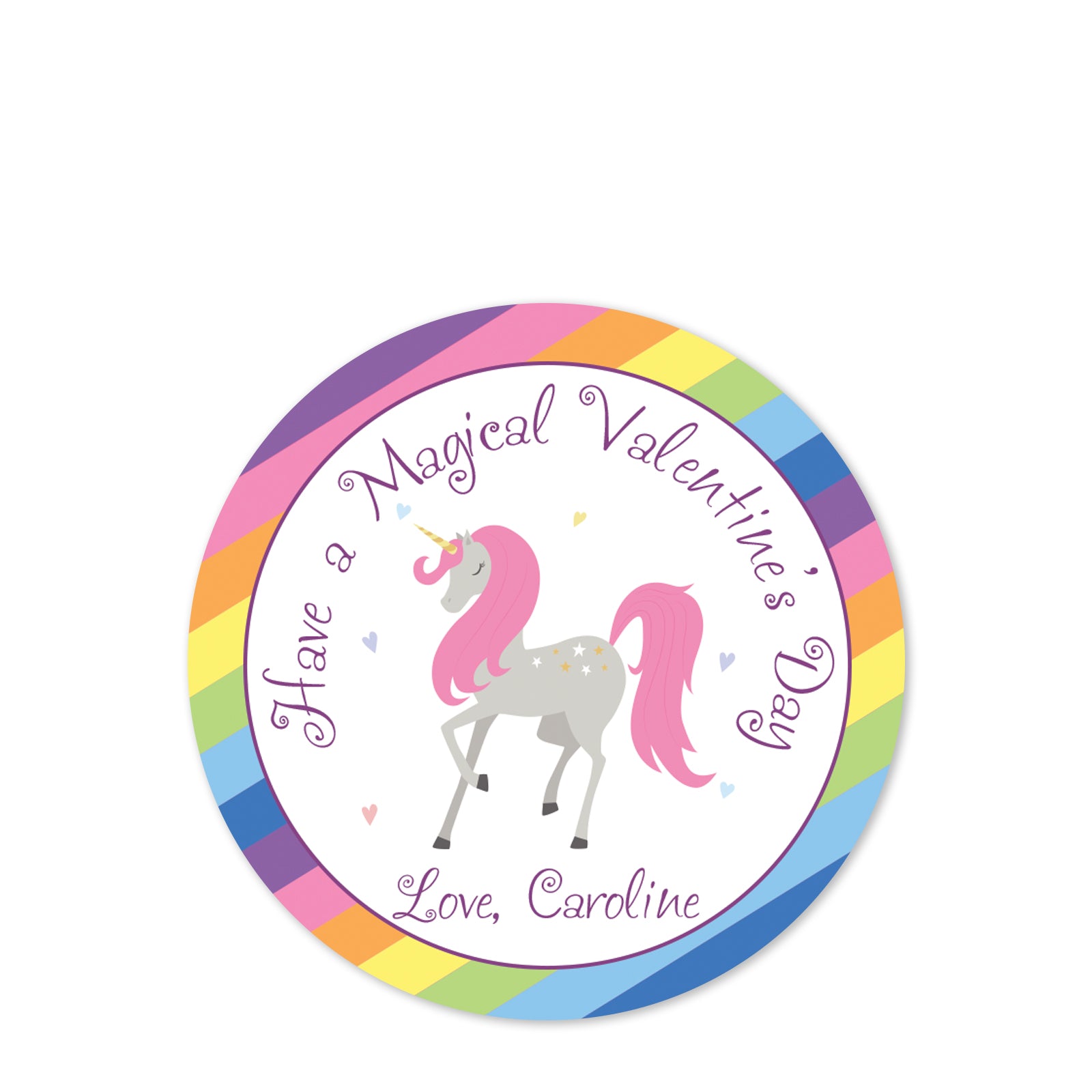 Magical Unicorn Class Party bag sticker | Valentine's Day | 2.5" Round Valentine's Day Sticker for candy bag | Classroom Party | Personalized stickers | PIPSY.COM