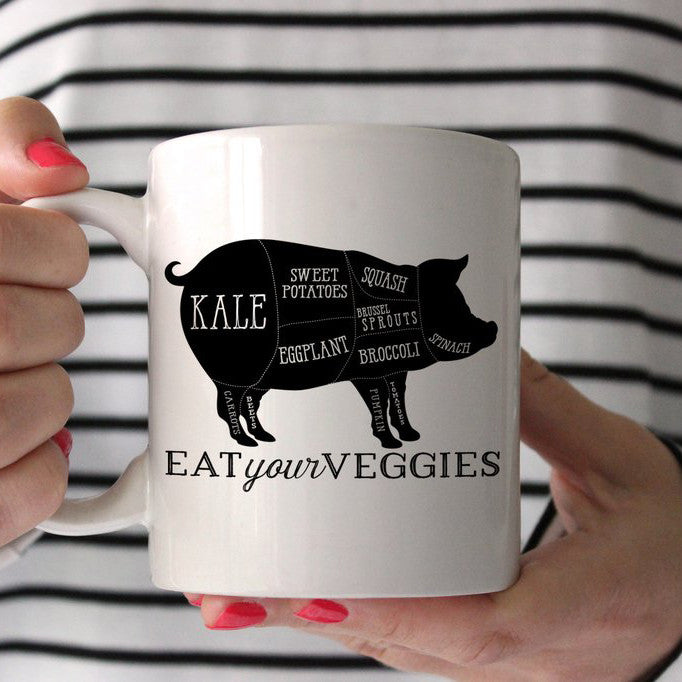 Veggie Pig Mug, Funny mug for vegan, vegetarian Mug, PIPSY.com