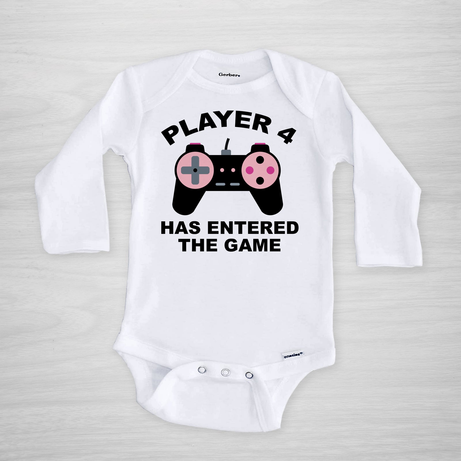Player 4 Has Entered the Game Onesie, Pink Video Game Controller, Long sleeved