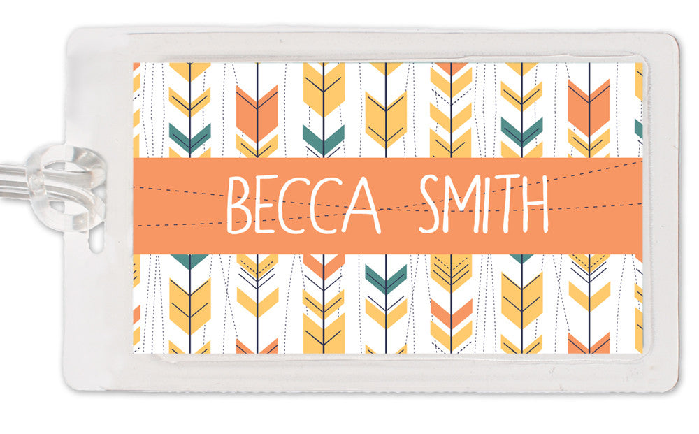 Wandering arrows bag tag - in shades of orange, yellow, and blue bag tag