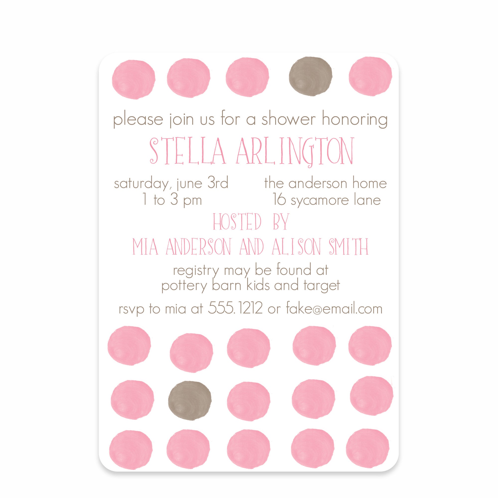 Pink Watercolor Dots Baby Shower Invitation