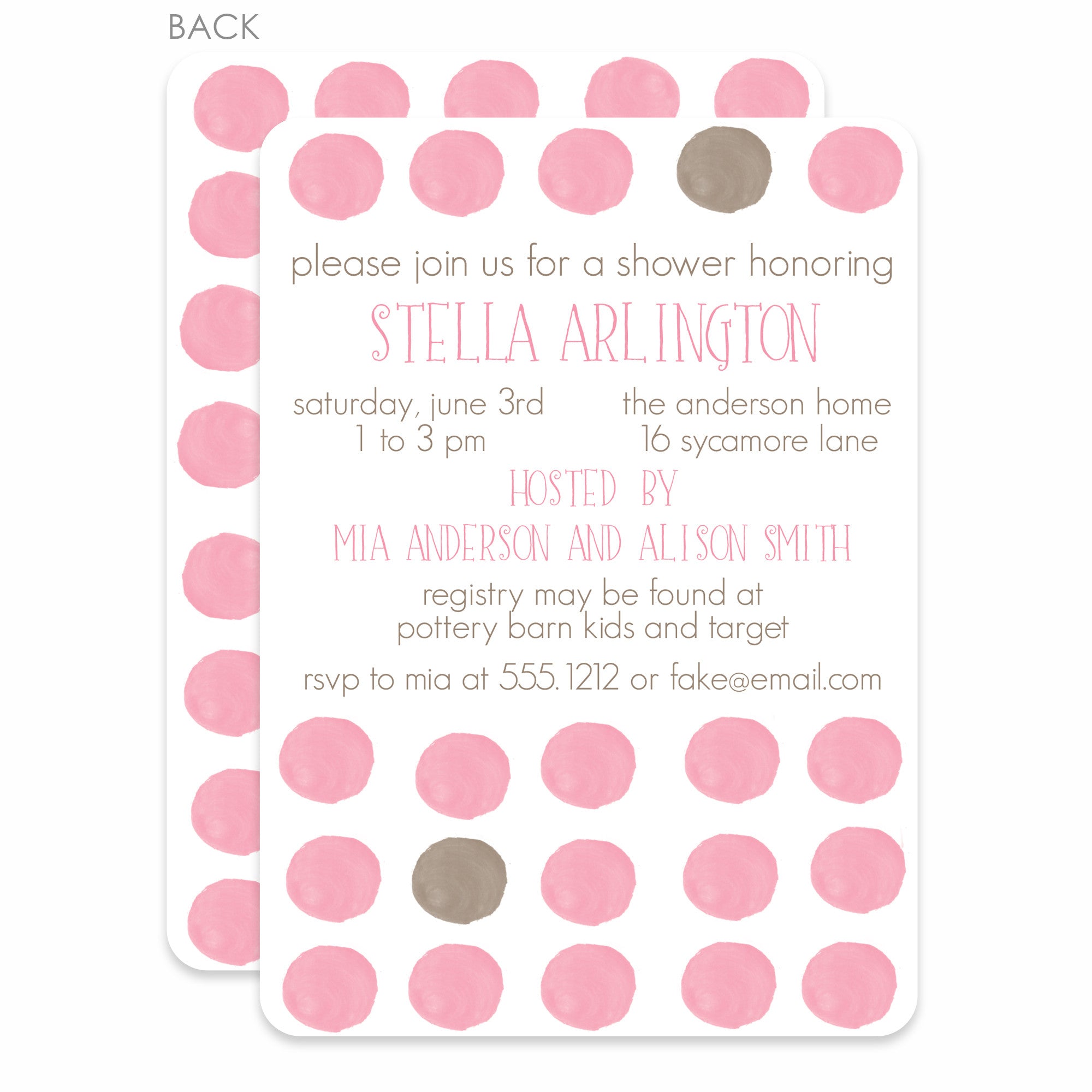 Pink Watercolor Dots Baby Shower Invitation