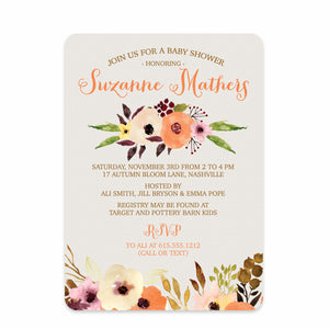 Watercolor Floral Baby Shower Invitations from Swanky Press (front view)