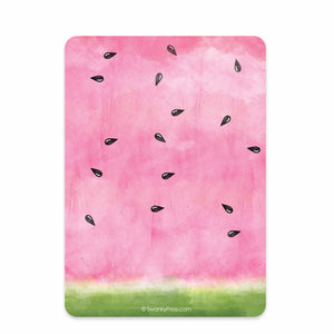 Watermelon Birthday Invitation, featuring a pink watermelon watercolor slice, printed on heavy cardstock, pipsy.com (back view)