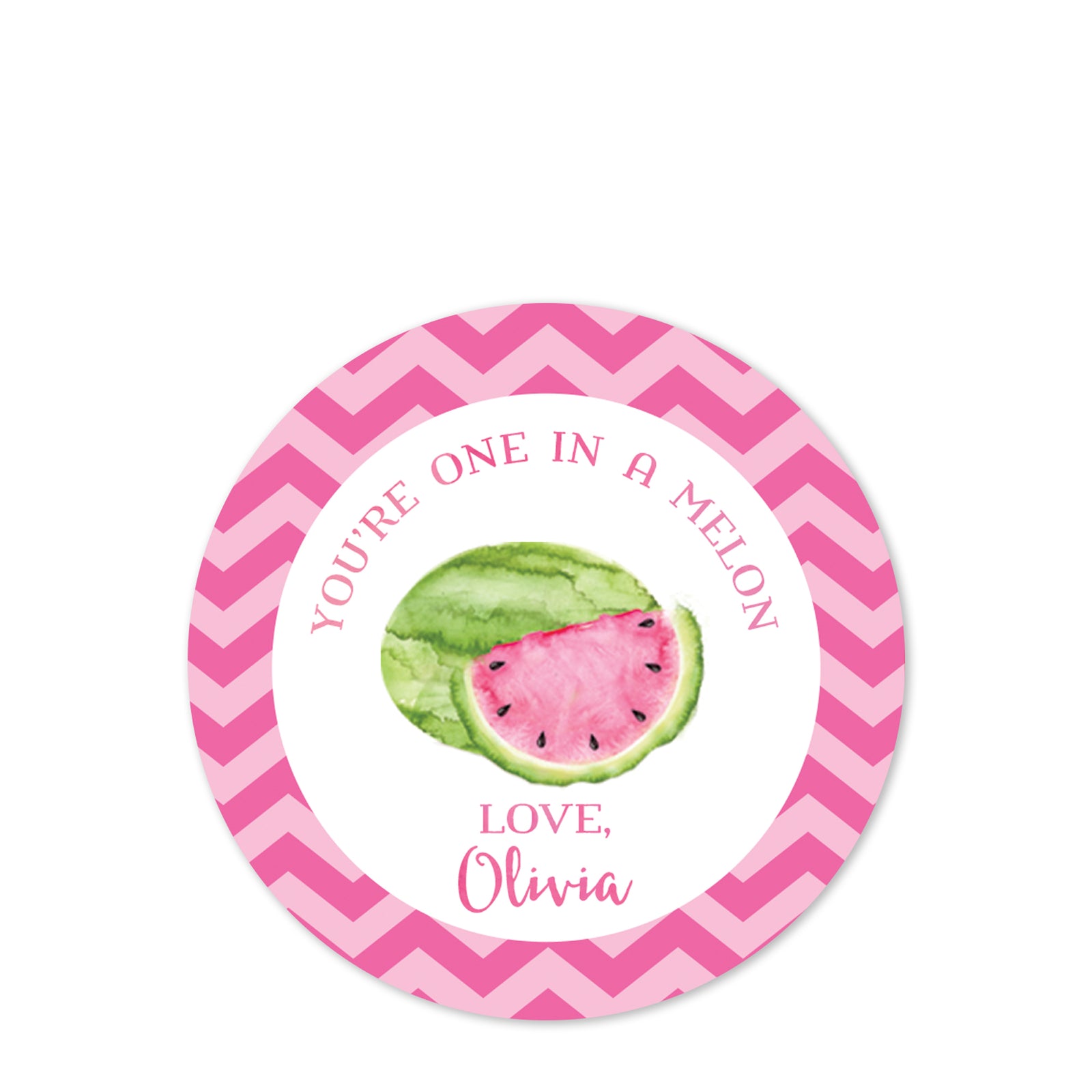 Pink watermelon | You're one in a melon | 2.5" Round Valentine's Day Sticker for candy bag | Classroom Party | Personalized stickers | PIPSY.COM