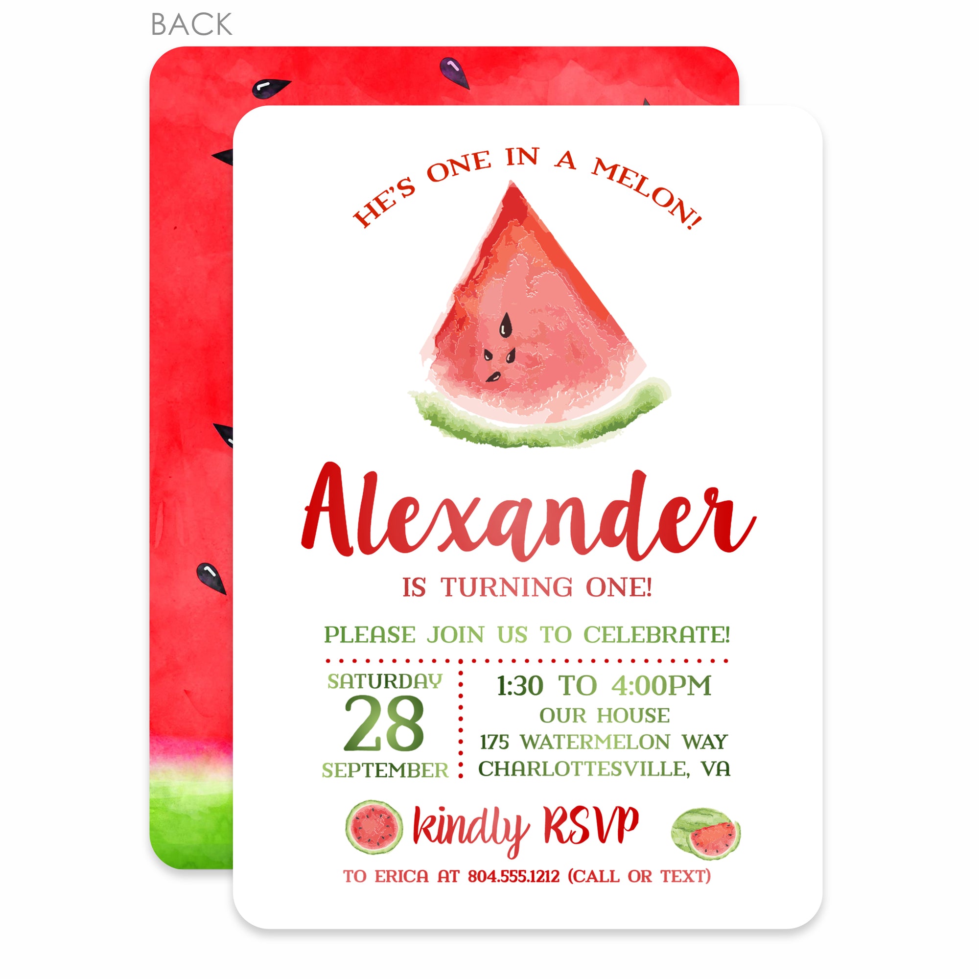 Red Watermelon Birthday Invitations | Printed Heavy Cardstock | PIPSY.COM