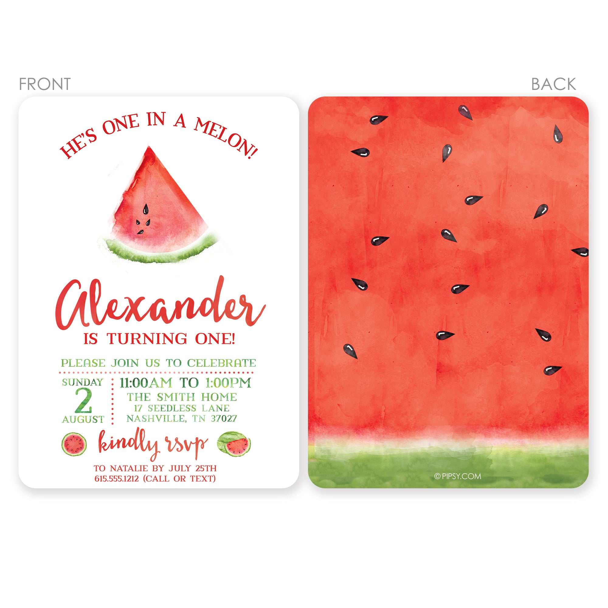 Red Watermelon Birthday Invitations | Printed Heavy Cardstock | PIPSY.COM