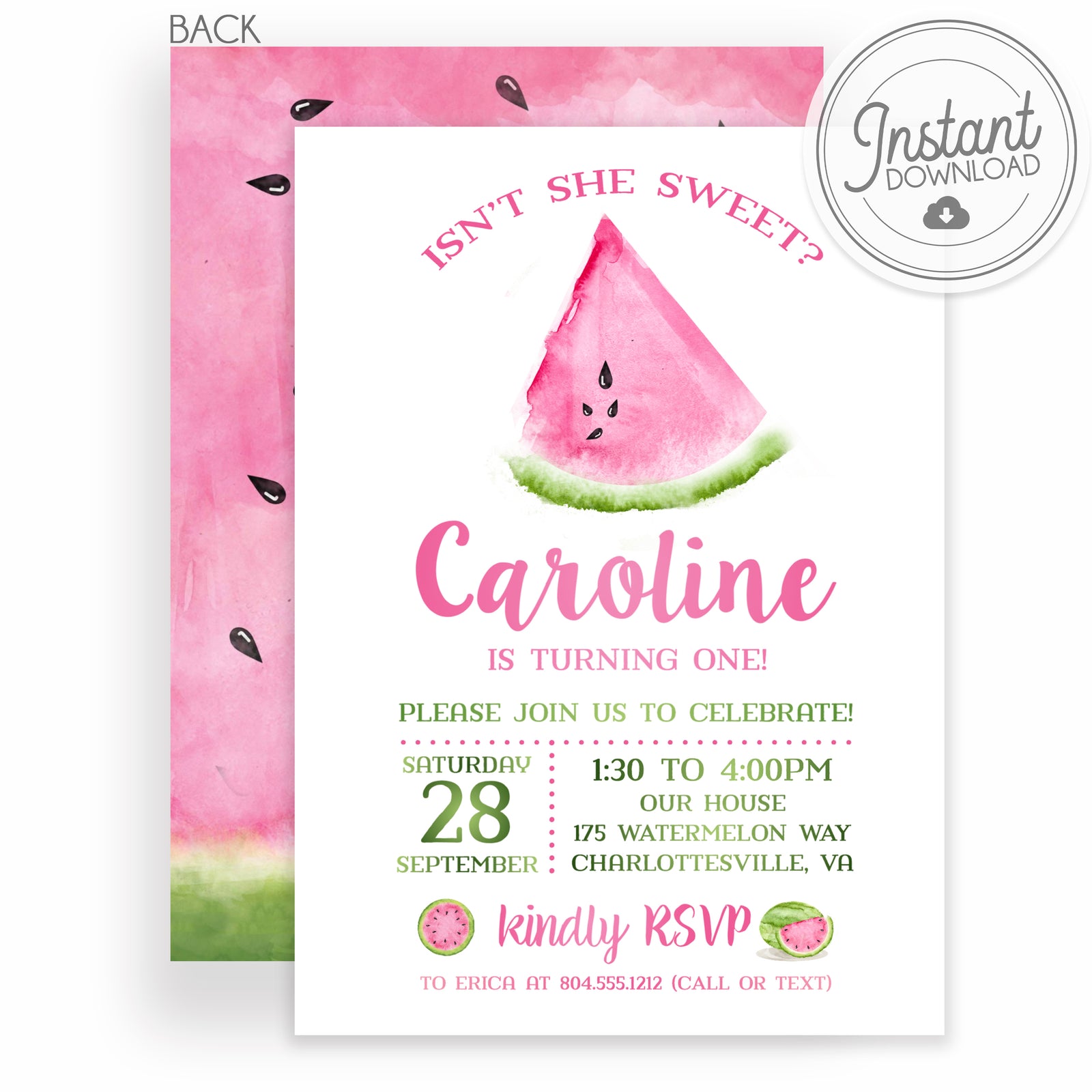 Watermelon Birthday Invitation | Instant Download Editable | PIPSY.COM