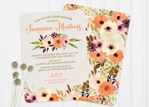 Watercolor Floral Baby Shower Invitations from Swanky Press - I just love the fall autumn colors!