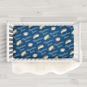 Personalized Crib Sheet | Wildflowers on Navy | PIPSY.COM