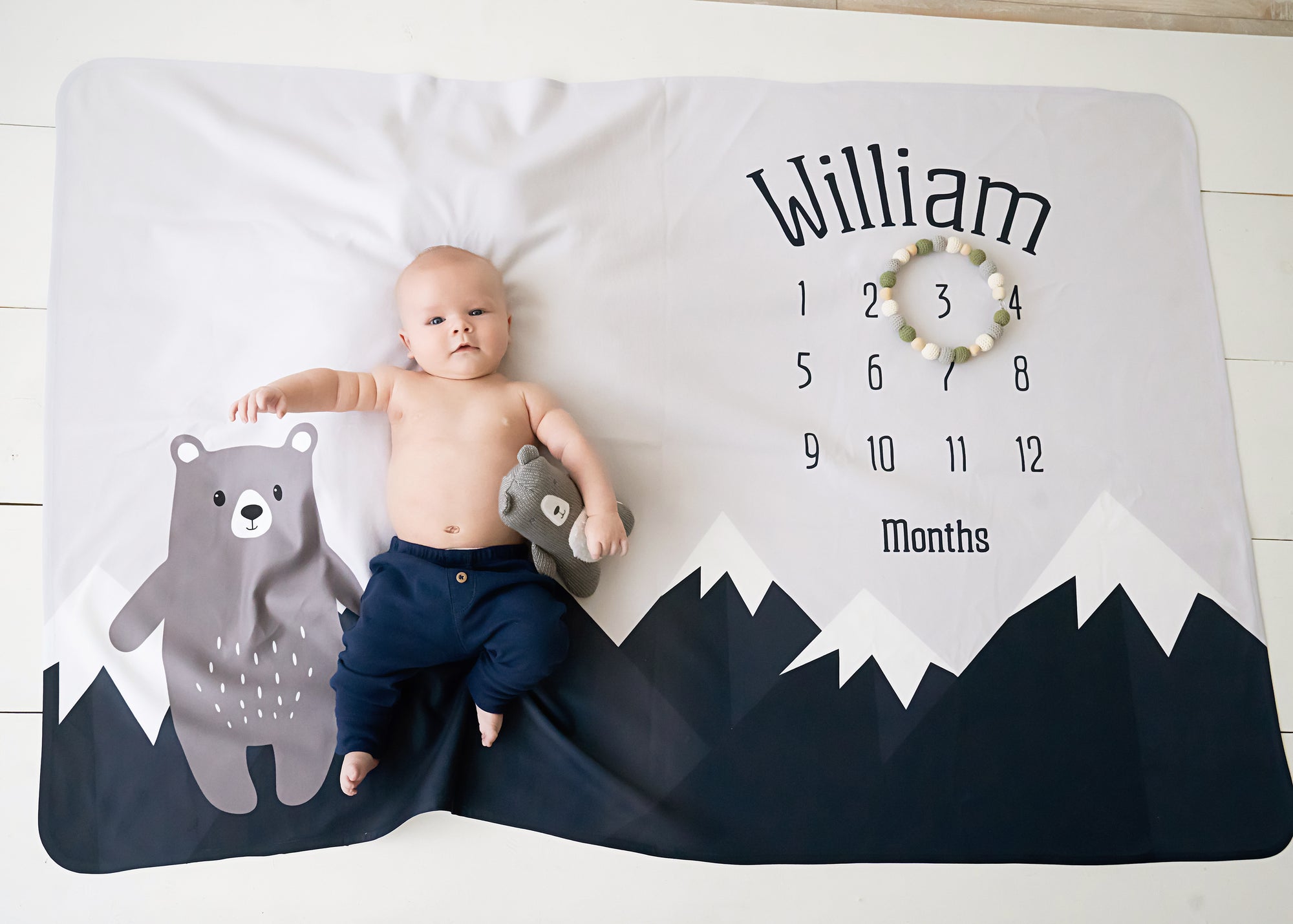 Mountain and Bear Milestone Baby Blanket, Boy Milestone Blanket, PIPSY.COM