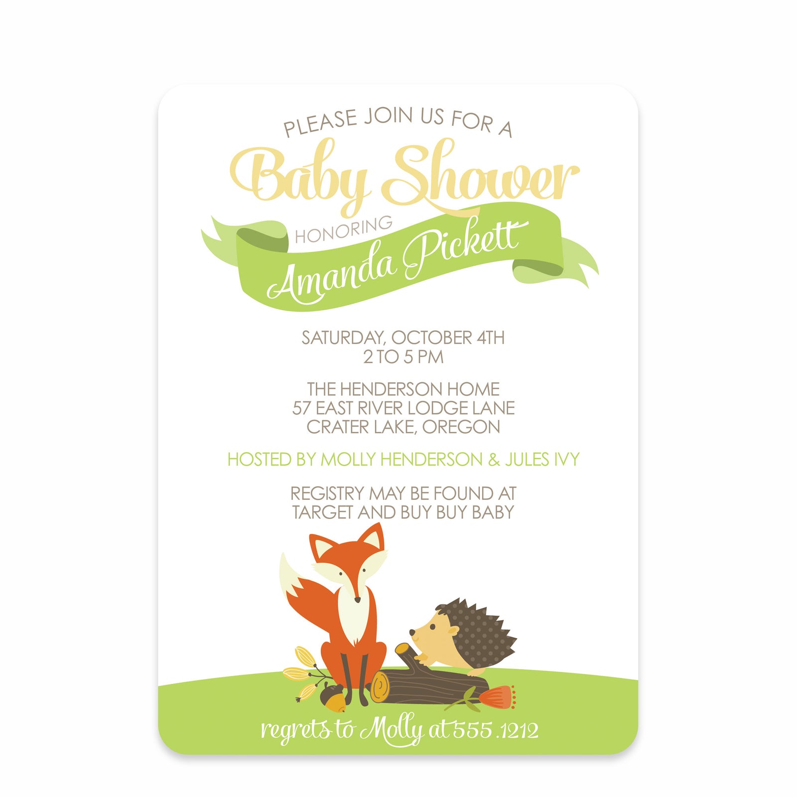 Woodland Creatures Baby Shower Invitation