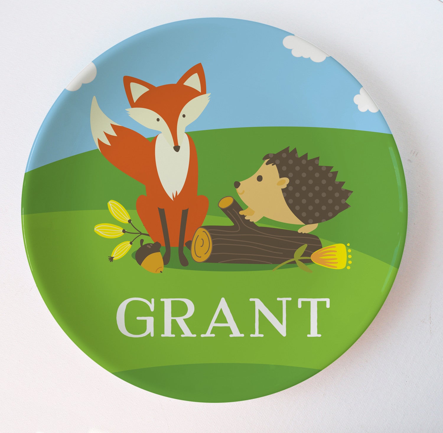 Woodland creatures personalized melamine plate