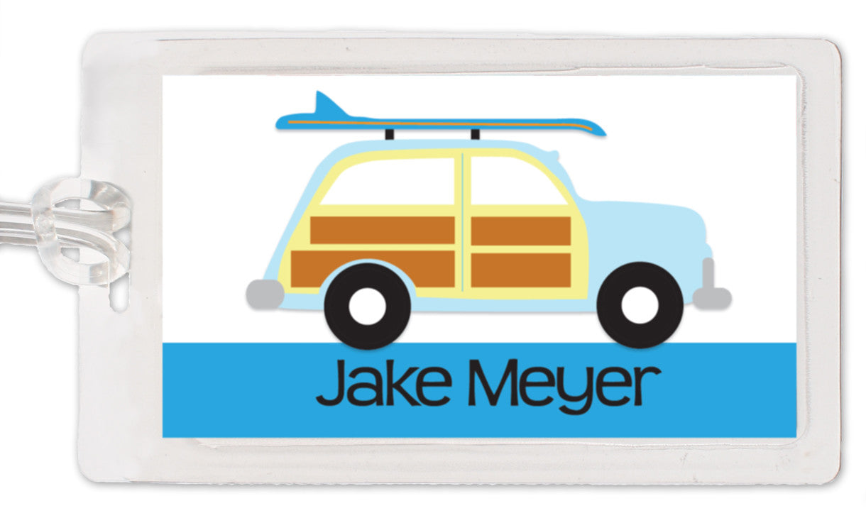 Woody Car with Surfboard Bag Tag
