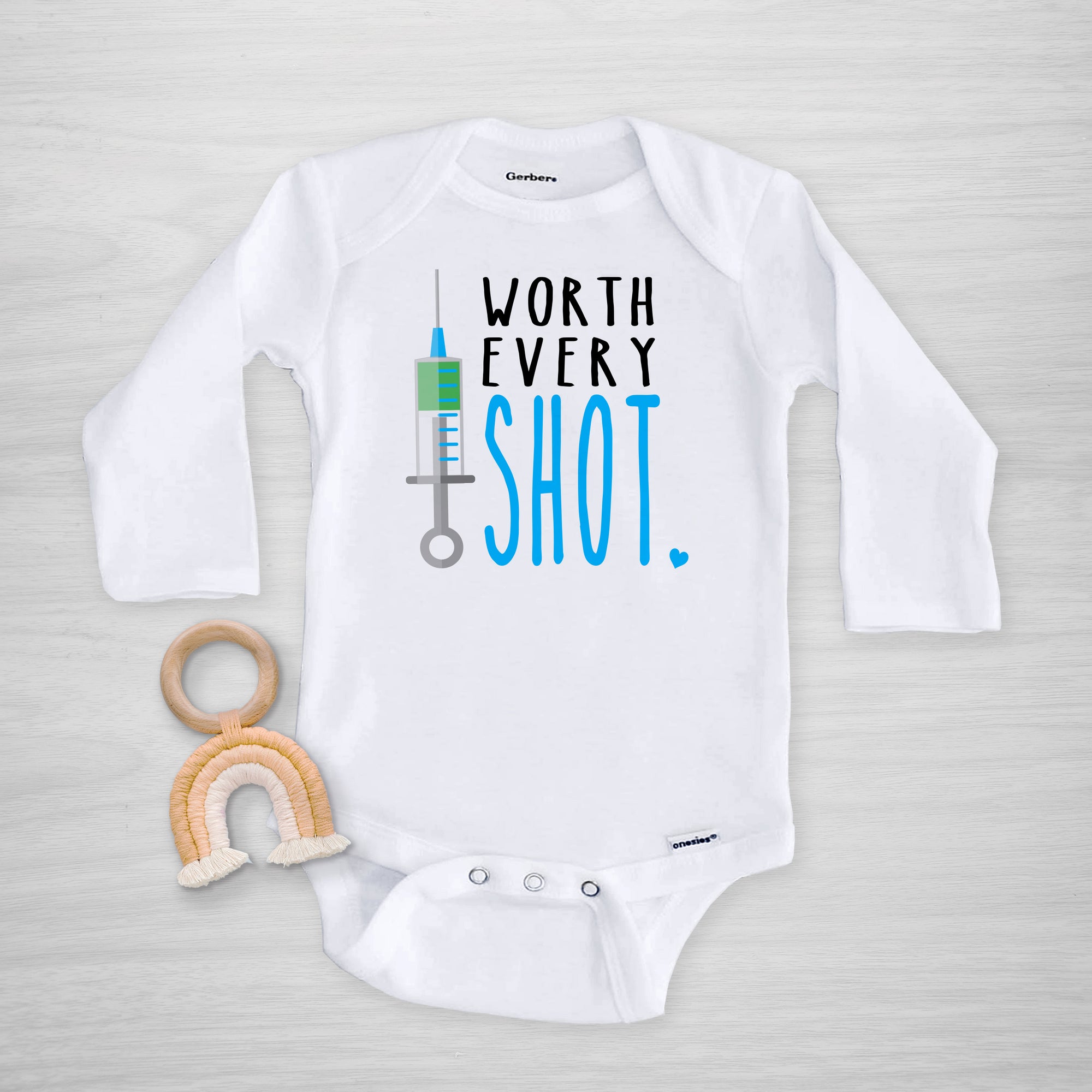 Worth Every Shot IVF Blue Boy Onesie, short sleeved, pipsy.com