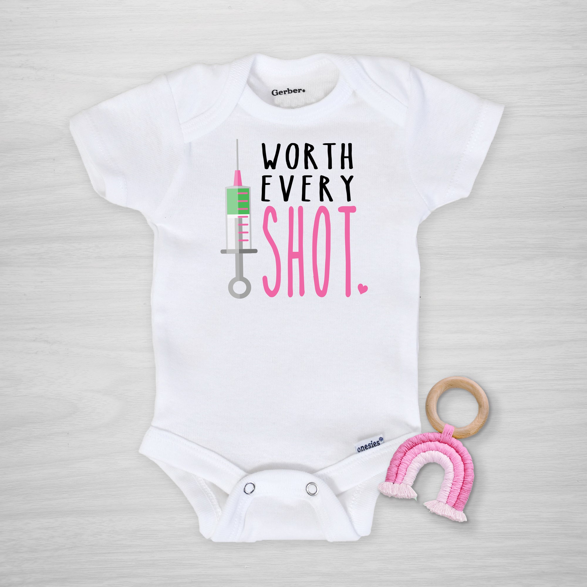 Worth Every Shot IVF Pink Onesie, long sleeved, pipsy.com