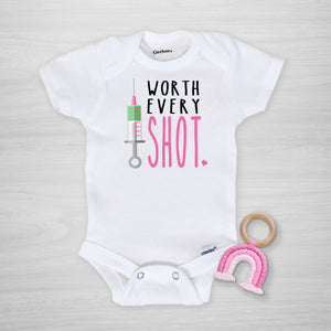 Worth Every Shot IVF Pink Onesie, short sleeved, pipsy.com