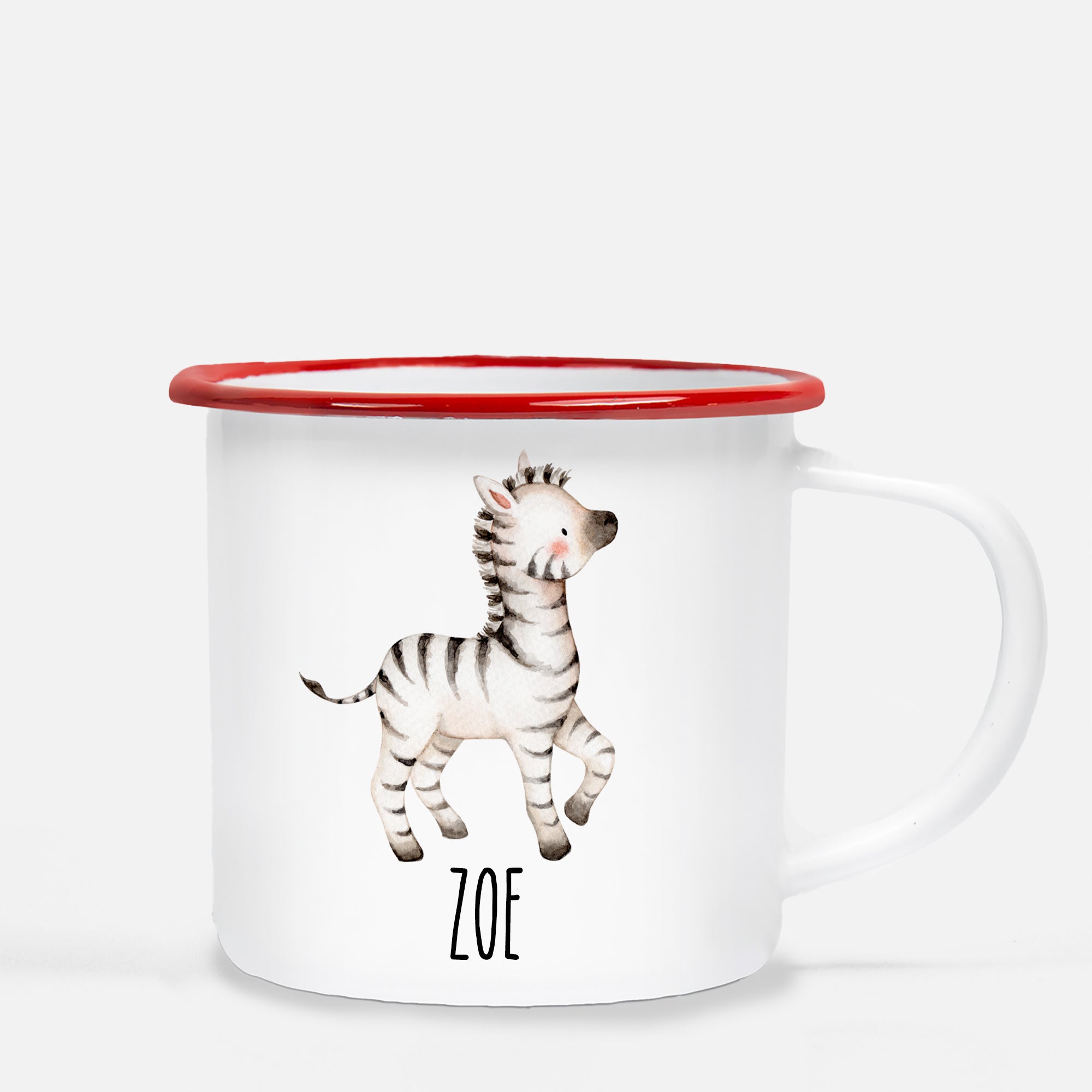 zebra camp mug, personalized with child's name, Pipsy.com, red lip