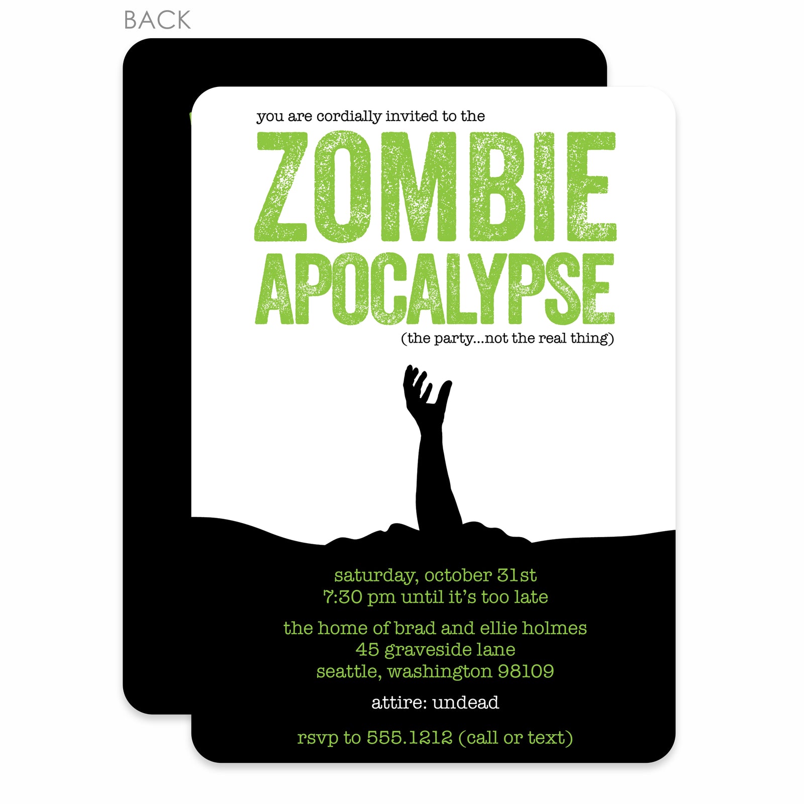 Zombie Apocalypse Halloween Invitation (Printed)