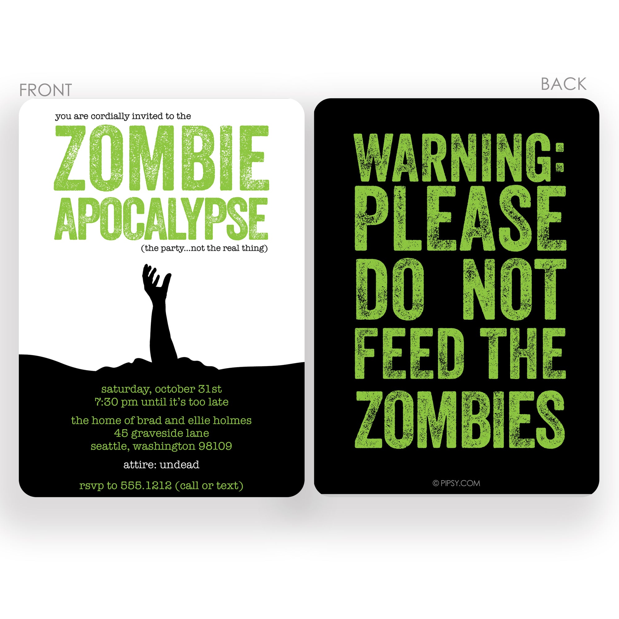 Zombie Apocalypse Halloween Party Invitation Black and Green (DIY)